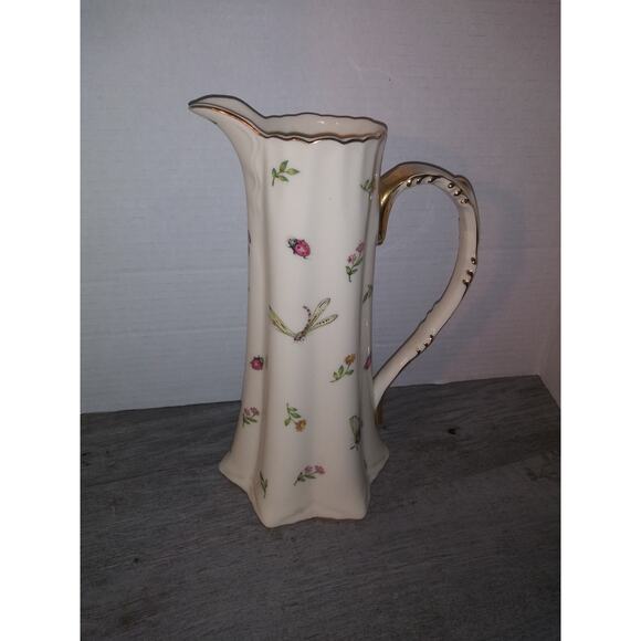 Burton & Burton China Porcelain Pitcher W/ Lady Bug, Butterflies, Dragonfly - Picture 2 of 9